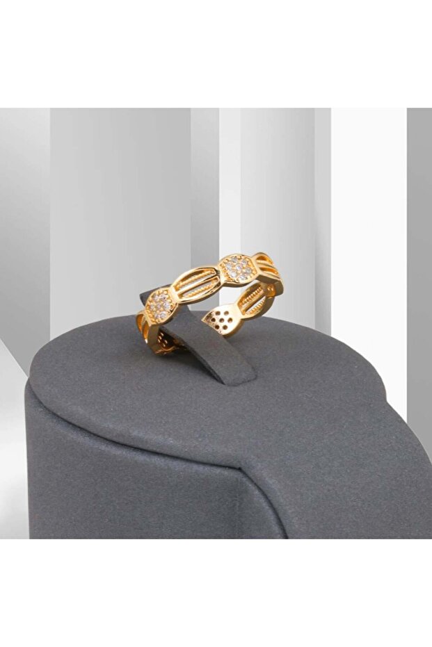 Zircon ring, gold alternative, with a mottled pattern - size 7 - 2
