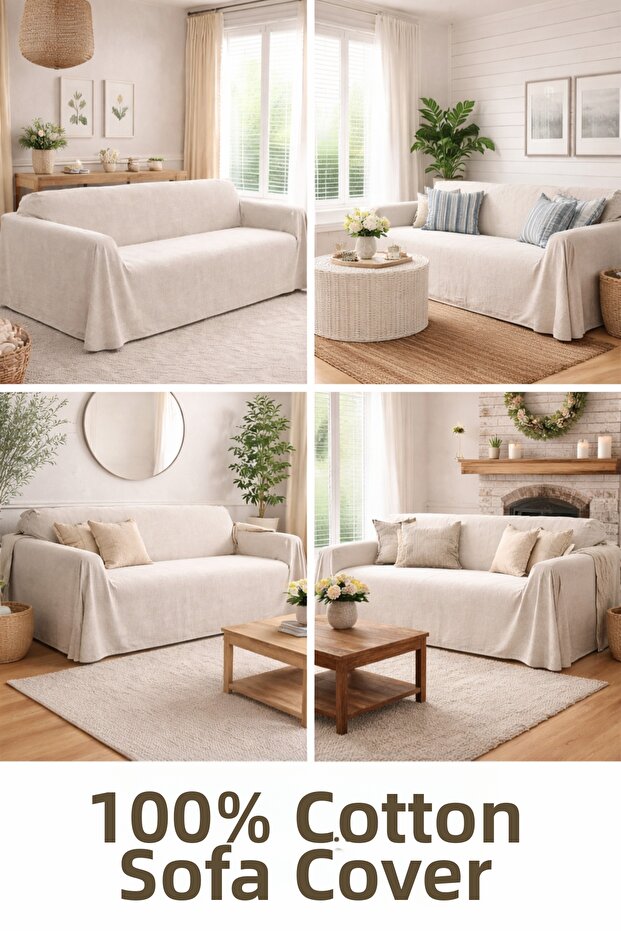 Organic Raw Linen Sofa Cover Sofa Shawl Bedspread 180x300 Cm (3-4 PERSON SEAT)