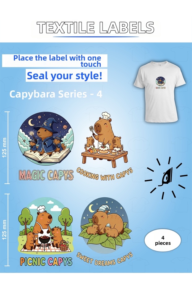 Iron-On Clothing Stickers Capybara Series -4 Set of 4
