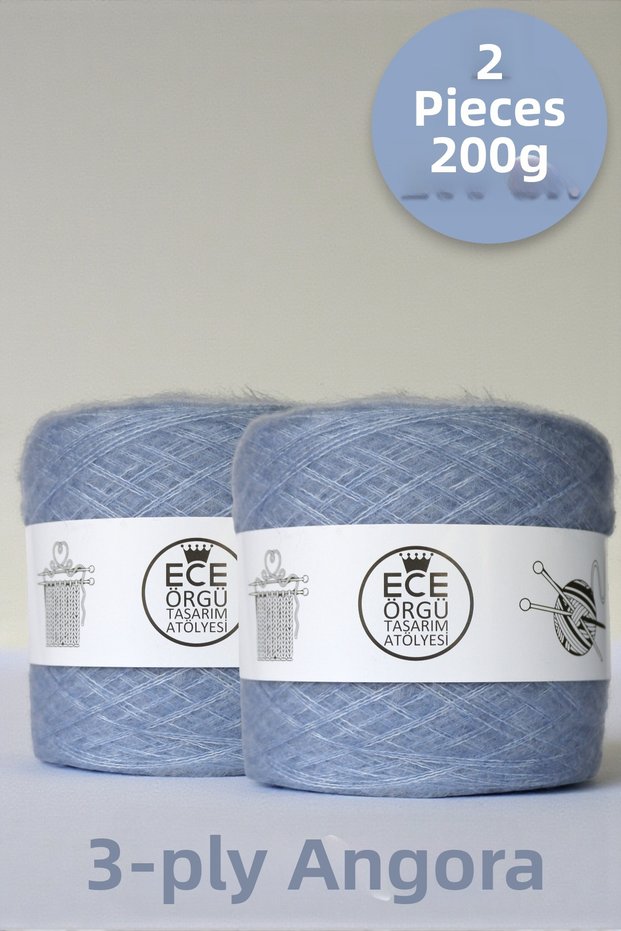 Steel Blue, 3-Ply Angora Knitting Yarn (200 Gr.)
