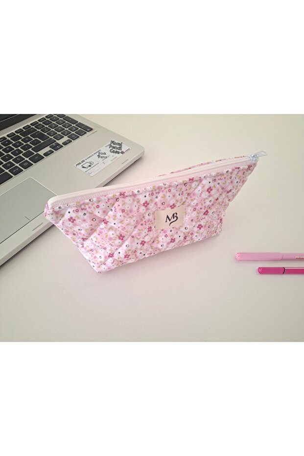 حامل أقلام بنمط زهور مقرمشة باللون الوردي - 5