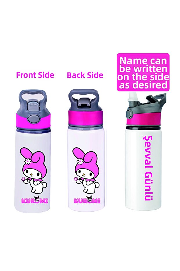 Printed Metal Water Bottle with Straw 650ml