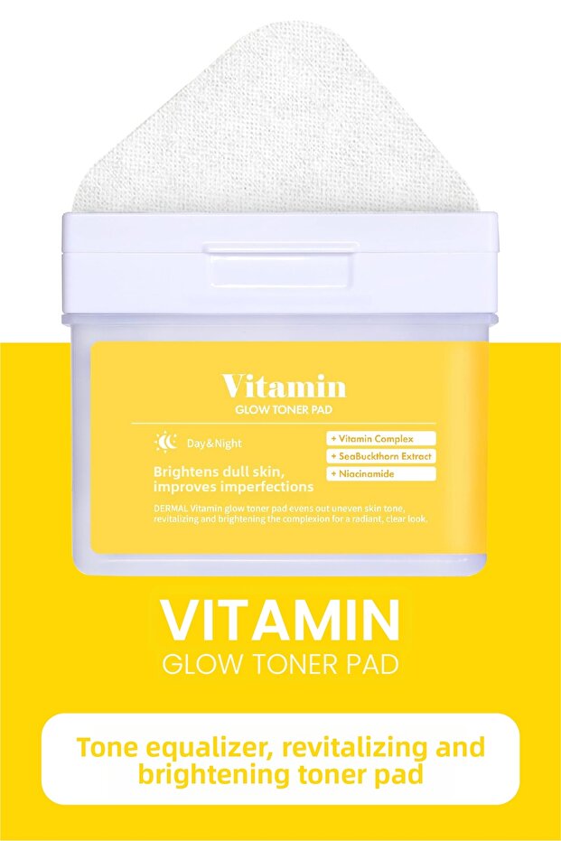 Vitamin Glow Toner Pad 120 Pieces Skin Brightening Tone Equalizing Tonic Pad with Vitamin C Complex 180 ml