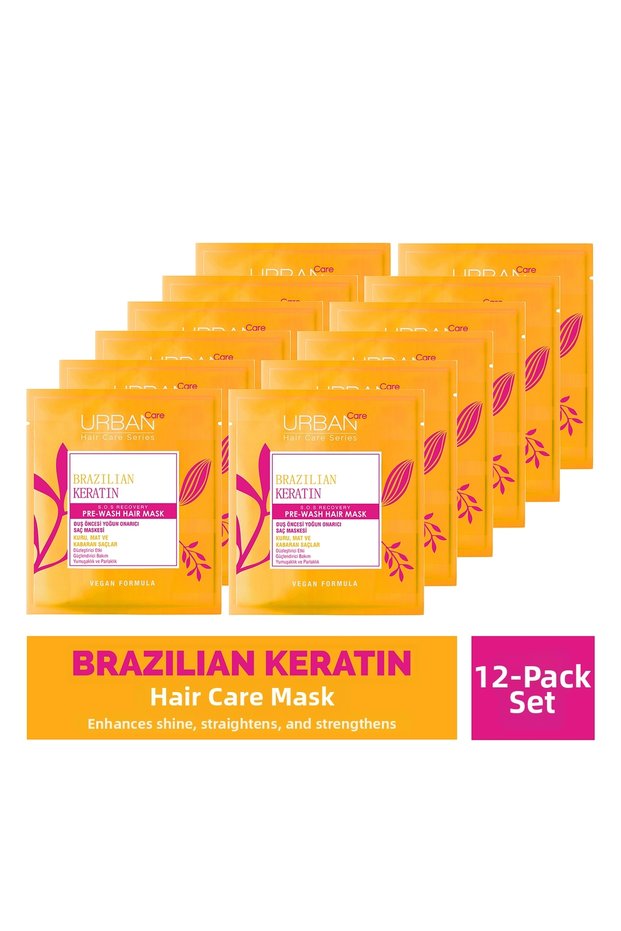 Brazilian Keratin Straightening Effective Pre-Shower Hair Care Mask - Set of 12 - Vegan