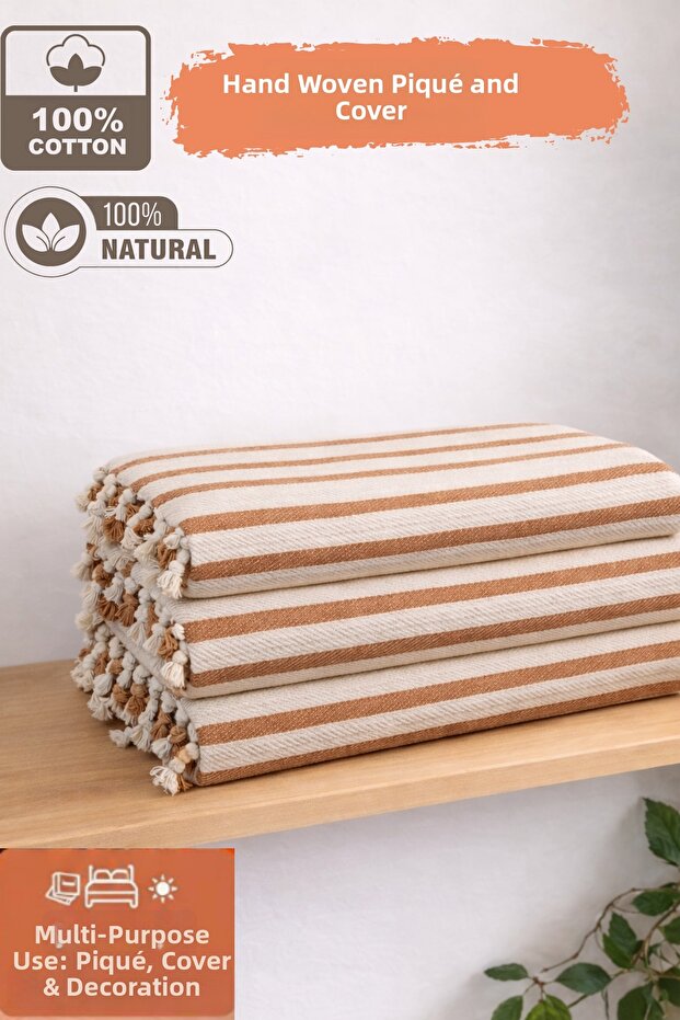 Ces Store Double Size 100% Cotton Handwoven Pique, Natural Texture, Multi-Purpose Pique, Bedspread200240