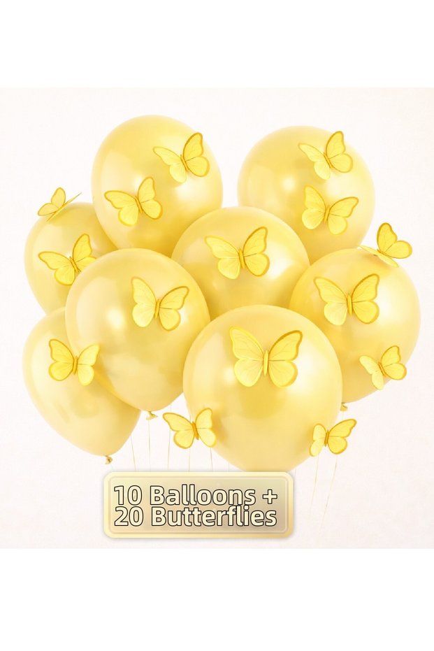 Soft 3D Butterfly Balloon Set – 10 Balloons + 20 Butterflies Birthday Party Decoration Set