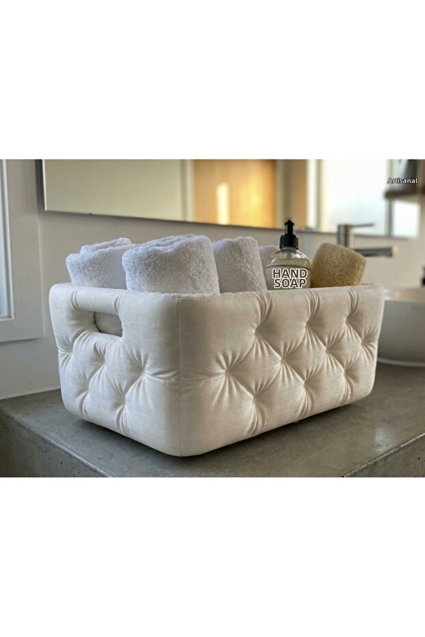 Quilted Decorative Fabric Basket / Bathroom Organizer Box