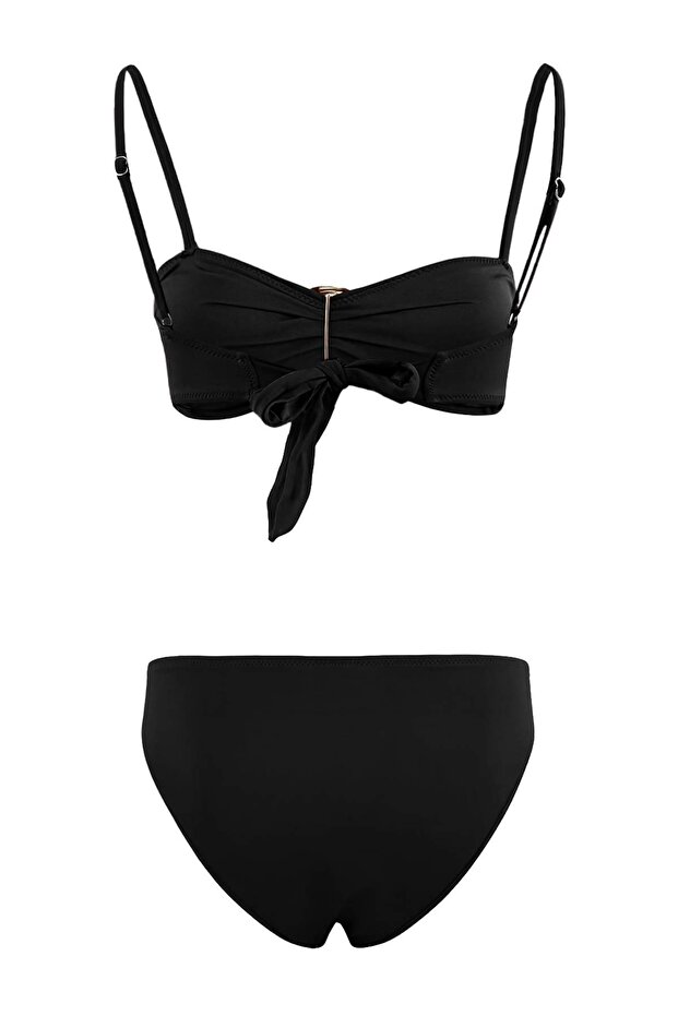 Siyah Straplez Kaplı Aksesuarlı Normal Bel Regular Bikini Takımı TBESS26BT00036 - 4