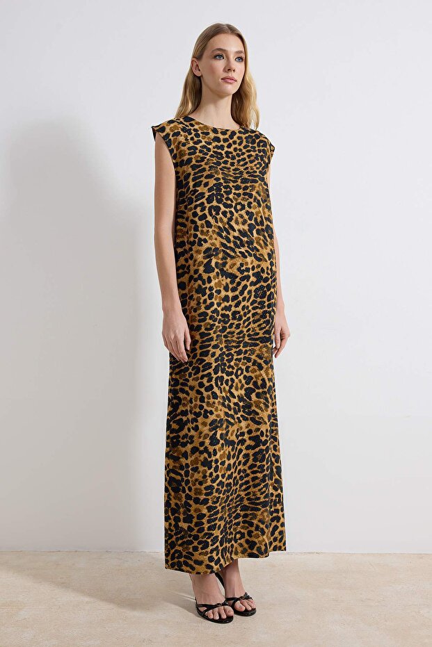 Nasiba Hafiz x Trendyol Collection Siyah Animal Jakar Kolsuz Elbise TCTSS26EB00059 - 2
