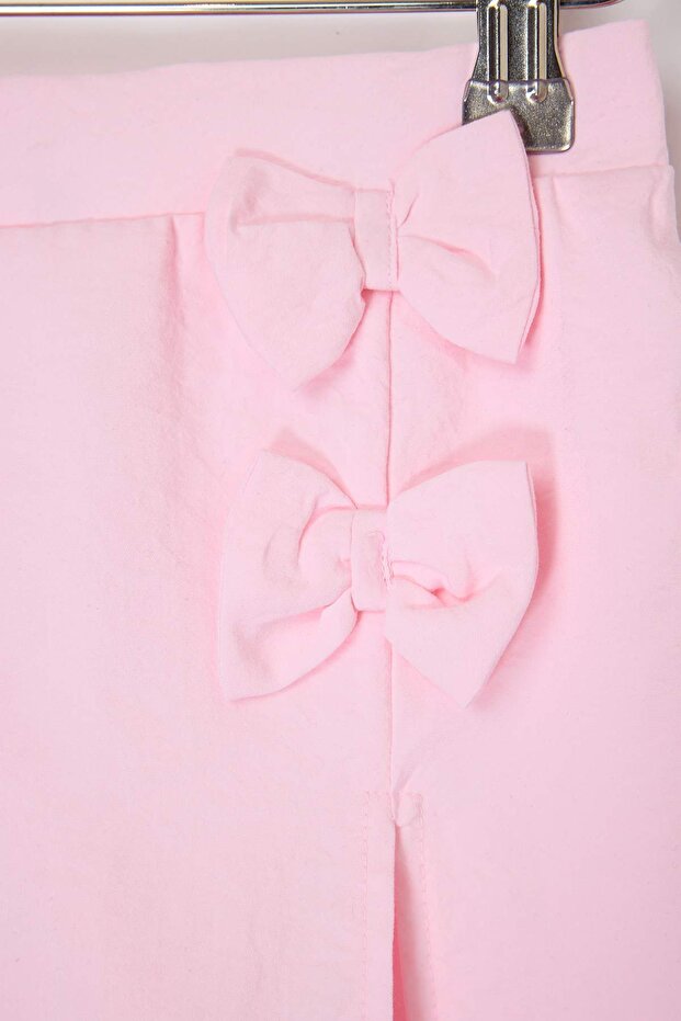 Pembe Fiyonk Detaylı Kız Çocuk Kısa / Mini Düz Dokuma Şort Etek TKDSS26ET00001 - 4
