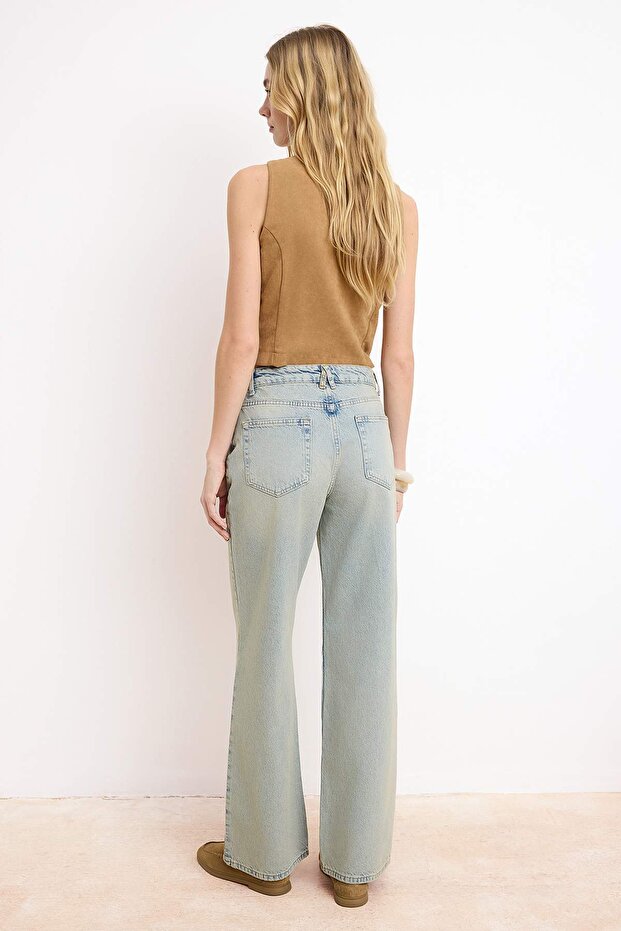 Mavi Yüksek Bel 100% Pamuk Wide Leg Geniş Paça Jeans TWOSS26JE00126 - 4