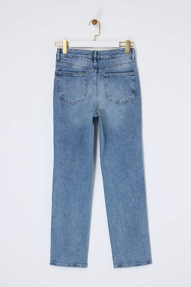 Trendyolmilla Wardrope Essentials Koyu Mavi Az Esnek Yüksek Bel SLIM MOM Jeans TWOSS26JE00148 - 6