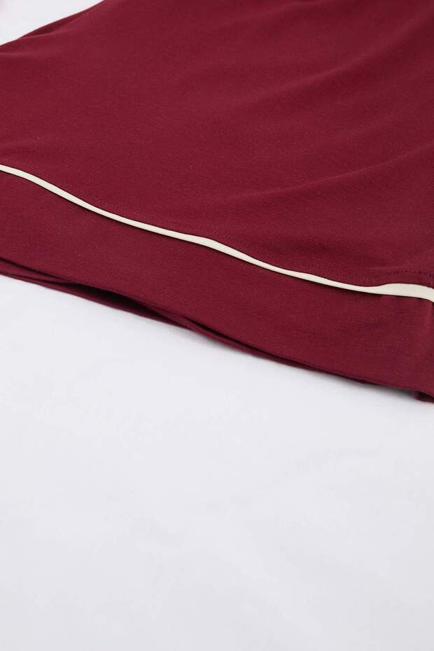 Bordo-Pembe Biyeli Viskon Yumuşak Tuşeli 2li Paket Büyük Beden Pijama Altı TBBSS26IA00006 - 9