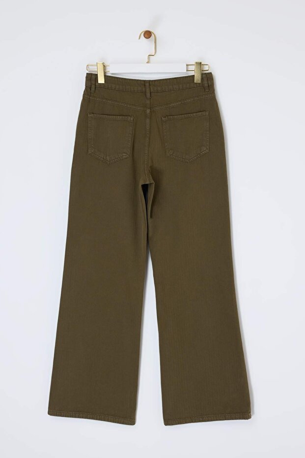Haki DÖKÜMLÜ Yüksek Bel %100 Pamuk Wide Leg Jeans TWOSS26JE00014 - 6
