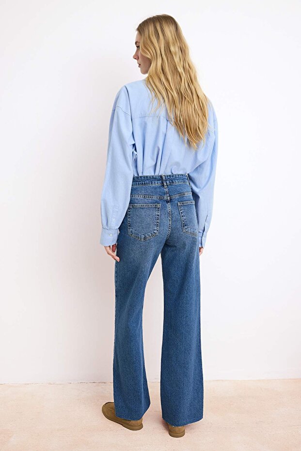 Mavi Normal Bel Uzun Boy Az Esnek Wide Leg Jeans TWOSS26JE00119 - 4
