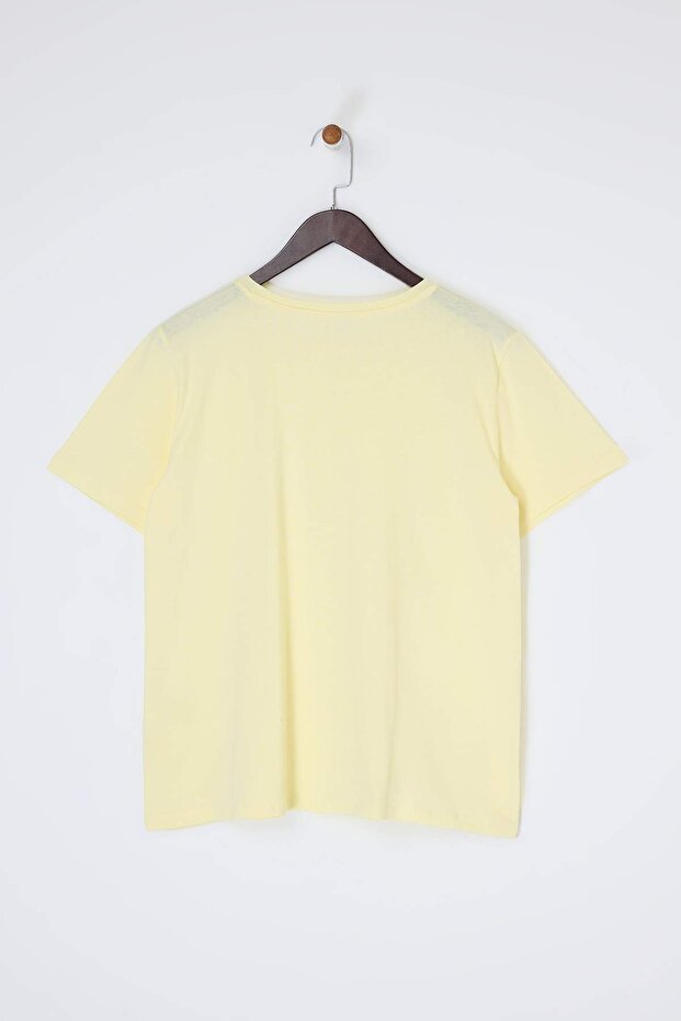 Sarı Regular Fit Basic Bisiklet Yaka %100 Pamuk Örme Büyük Beden T-Shirt TBBSS22TS0733 - 5