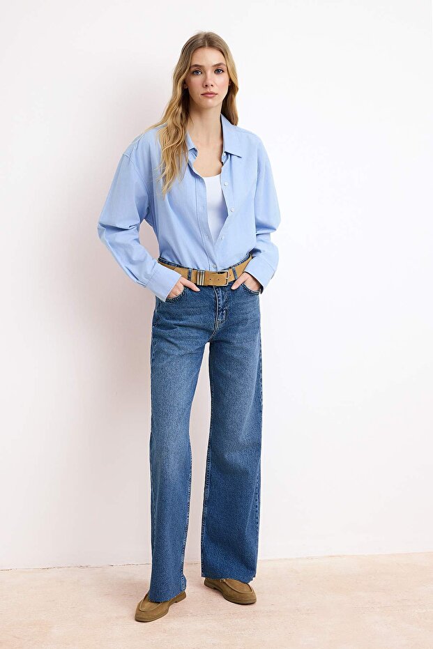 Mavi Normal Bel Uzun Boy Az Esnek Wide Leg Jeans TWOSS26JE00119 - 3