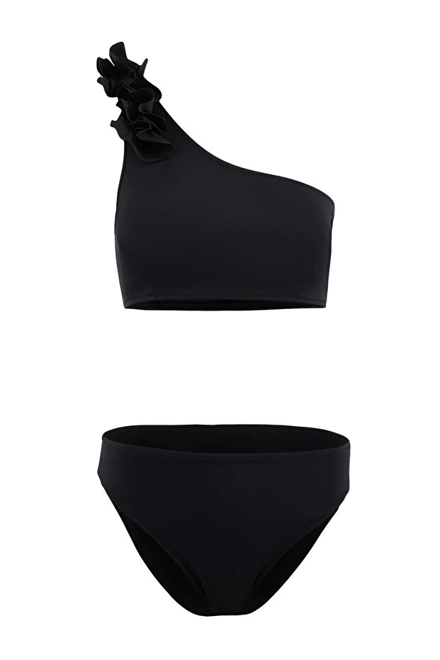 Siyah Tek Omuz Çiçek Aplikeli Regular Bikini Takımı TBESS25BT00079 - 4
