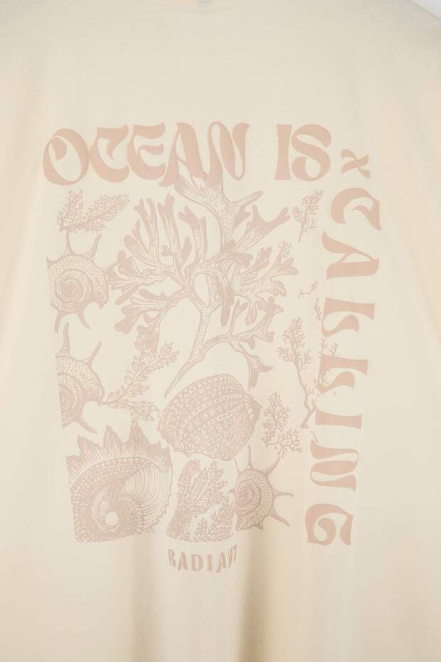 Büyük Beden Taş Oversize/Geniş Kesim Kabarık Yazı Baskılı %100 Pamuk T-shirt TMNSS25BF00018 - 6
