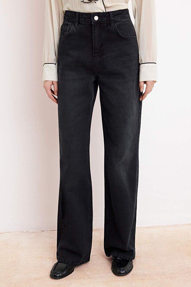 Siyah Yüksek Bel Uzun Boy %100 Pamuk Wide Leg Jeans TWOSS26JE00130 - 1