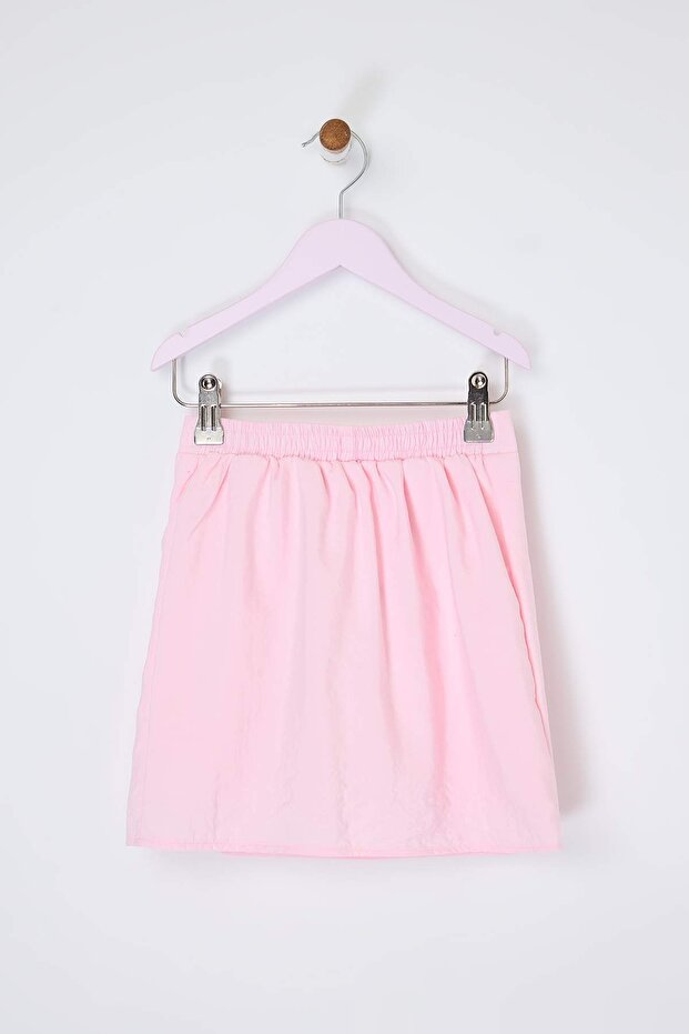 Pembe Fiyonk Detaylı Kız Çocuk Kısa / Mini Düz Dokuma Şort Etek TKDSS26ET00001 - 3