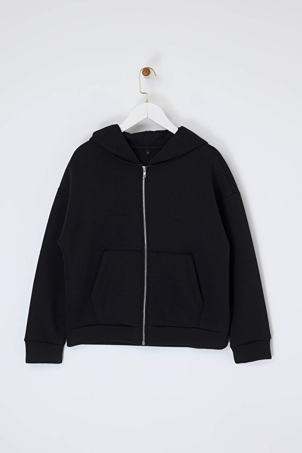 Wardrobe Essentials –Siyah Oversize Kapüşonlu Örme Sweatshirt |TWOAW26SW00018 - 5