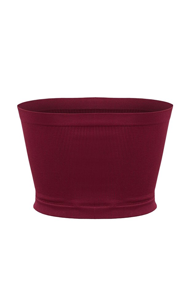 Bordo-Pembe 2'li Paket Seamless/Dikişsiz Fitilli Straplez Örme Spor Sütyeni TWOSS21SS0061 - 12