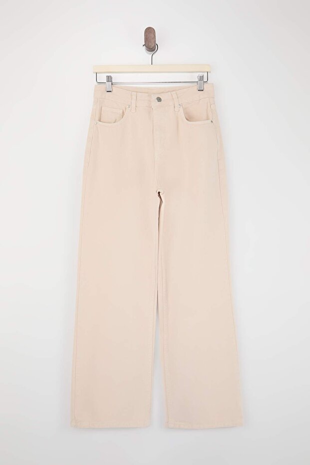 Bej Yüksek Bel %100 Pamuk Wide Leg Geniş Paça Jeans TWOSS26JE00187 - 5