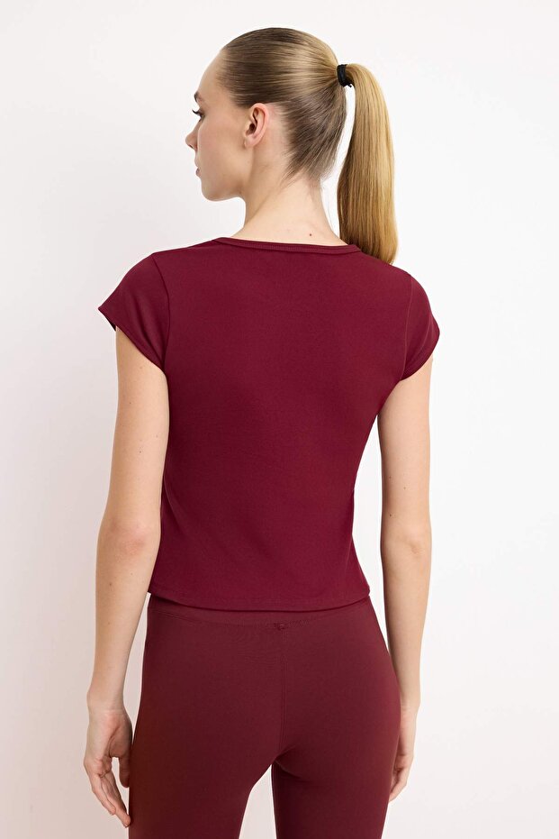 Bordo Soft Fırçalı Kumaş Örme Spor T-Shirt THMSS26TS00004 - 5