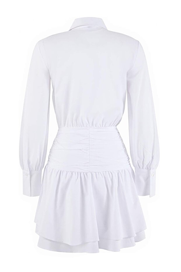 Ekru Bel Detaylı Mini Poplin Dokuma Elbise TWOSS26EL00118 - 6