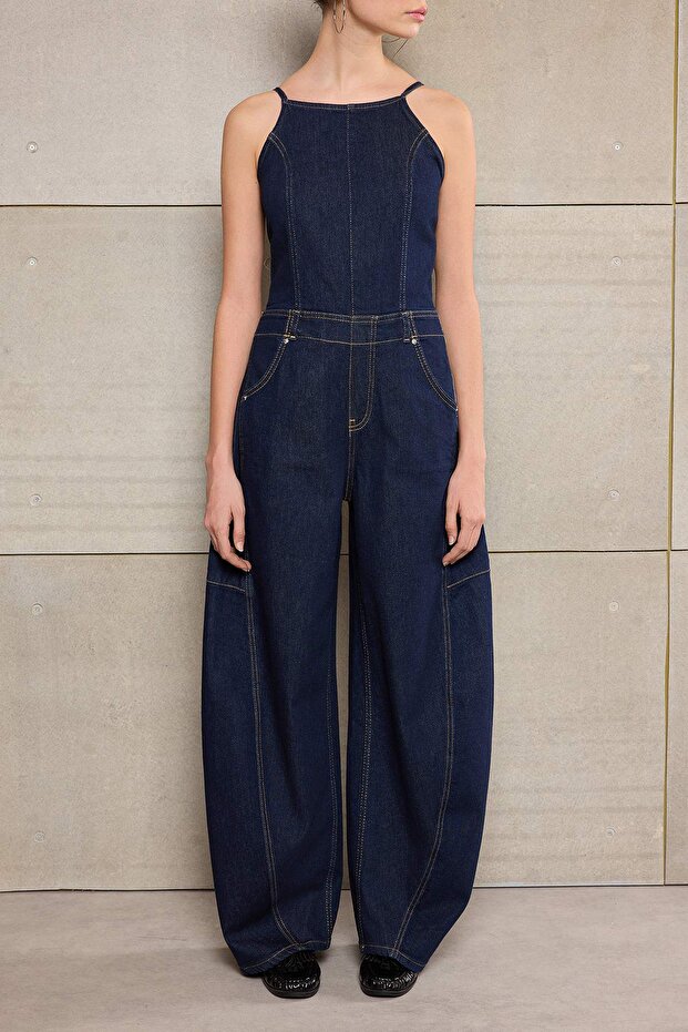 Teen Mavi Askılı Az Esnek Baggy Fit Denim Tulum TWOSS26TU00001 - 4