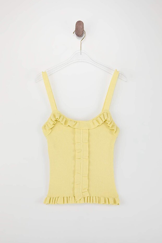 Limited Edition Sarı Premium İplik Havuz Yaka Vücudu Saran Crop Triko İnce Bluz TWOSS26BZ00304 - 7