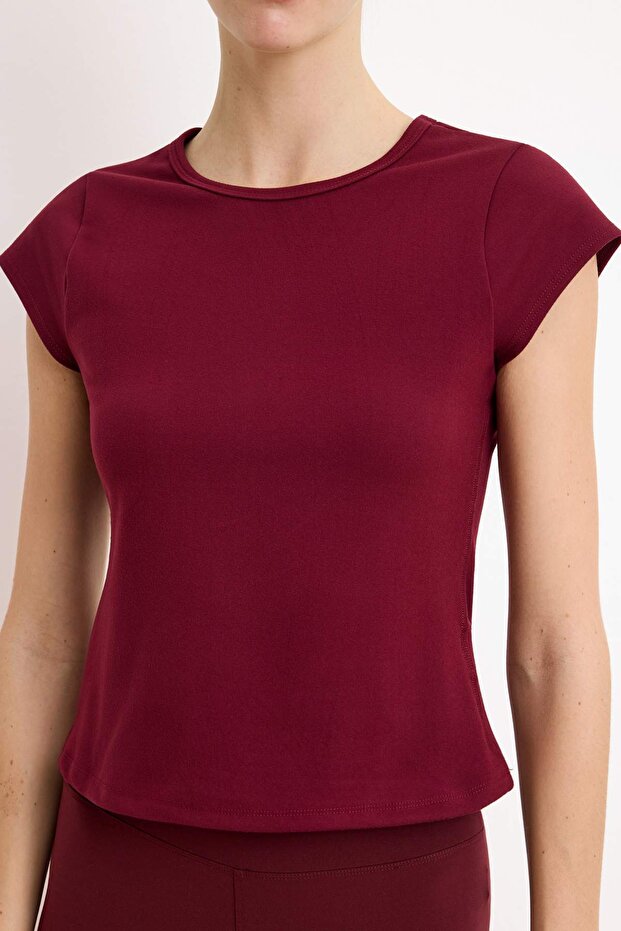 Bordo Soft Fırçalı Kumaş Örme Spor T-Shirt THMSS26TS00004 - 4