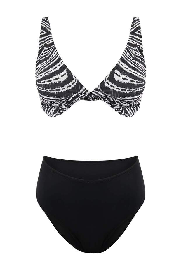 Etnik Desenli Balconette Kaplı Yüksek Bel Regular Bikini Takımı TBESS26BT00017 - 3