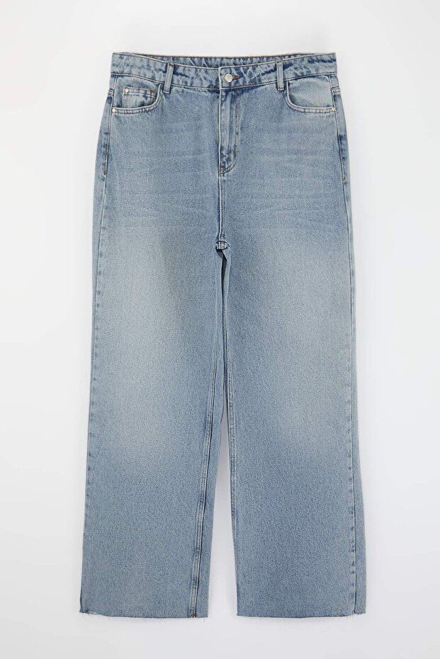 Mavi Paça Kesikli Lastikli Bel %100 Pamuk Non-Stretch Geniş Paça/Wide Leg Jeans TBBSS26CJ00016 - 5