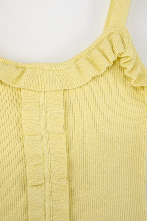 Limited Edition Sarı Premium İplik Havuz Yaka Vücudu Saran Crop Triko İnce Bluz TWOSS26BZ00304 - 8