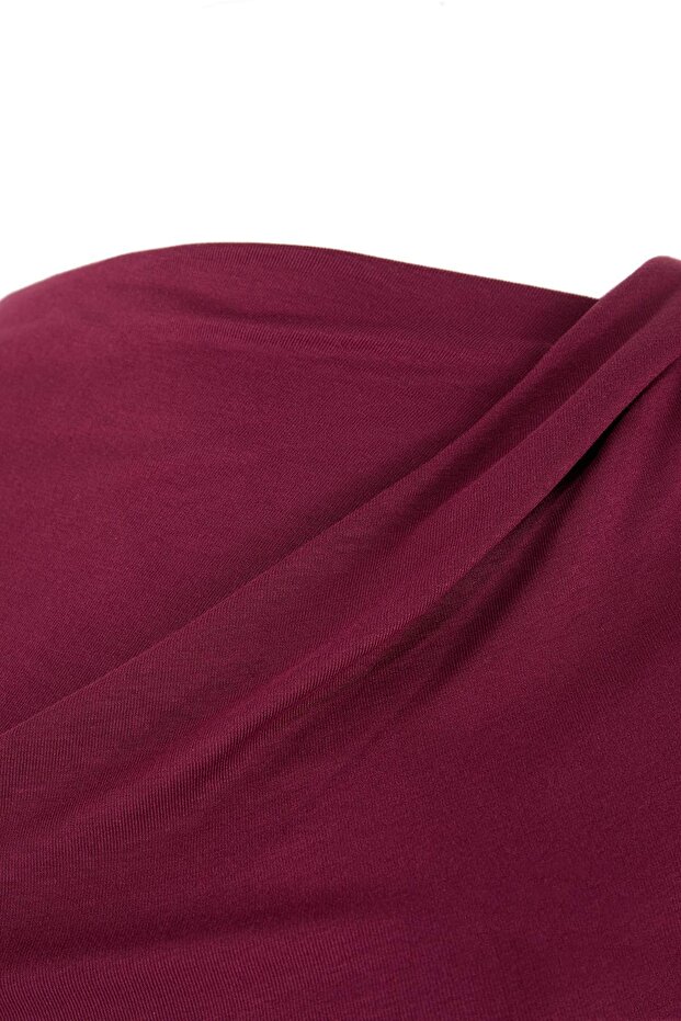 Bordo Büzgü/Drape Detaylı Fitted/Vücuda Oturan Örme Büyük Beden Bluz TBBSS26AF00075 - 6