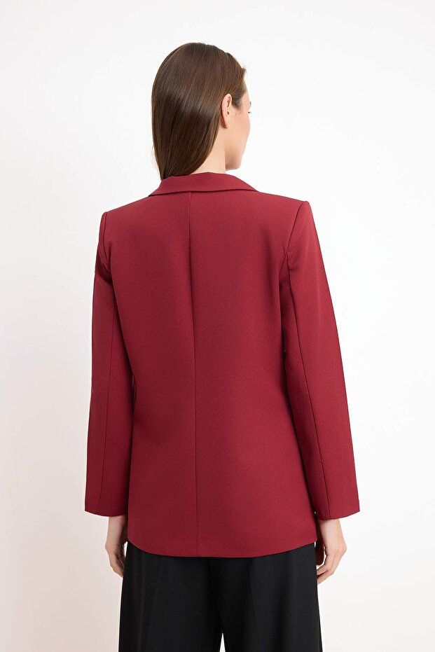 Bordo Regular Astarlı Kruvaze Kapama Dokuma Blazer Ceket TWOAW21CE0264 - 4