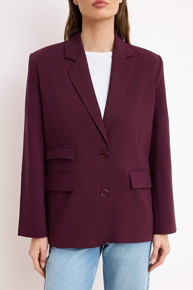 Trendyolmilla Wardrobe Essentials – Mürdüm Cep Detaylı Blazer Ceket | TWOSS26BC00011 - 3