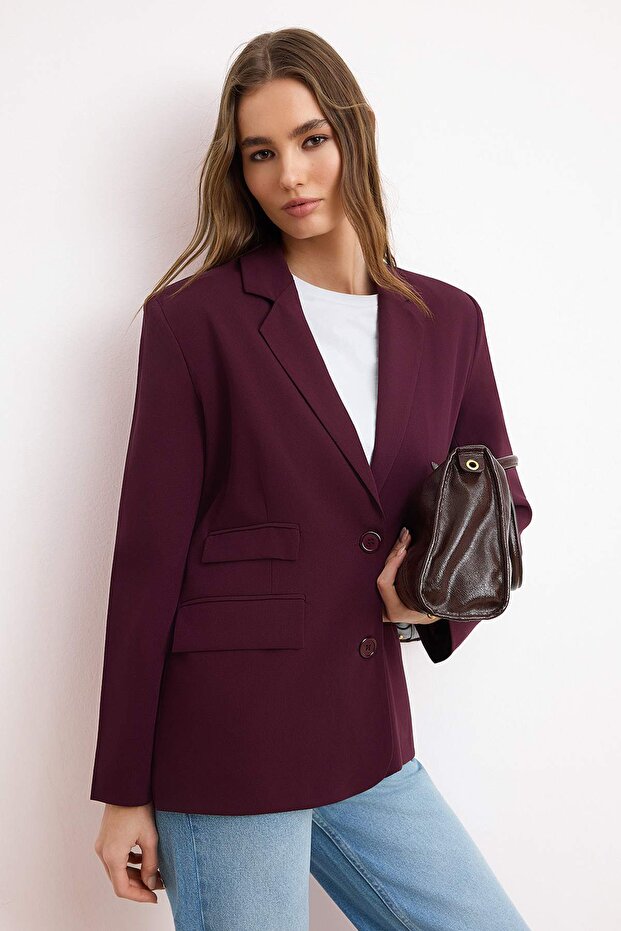 Trendyolmilla Wardrobe Essentials – Mürdüm Cep Detaylı Blazer Ceket | TWOSS26BC00011 - 2