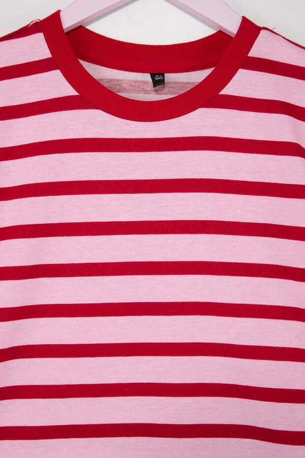 Pembe-Mavi-Lila 3'lü Düz Örme T-Shirt TKDSS25TS00023 - 5