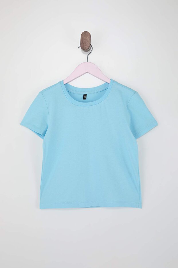 Pembe-Mavi-Lila 3'lü Düz Örme T-Shirt TKDSS25TS00023 - 3