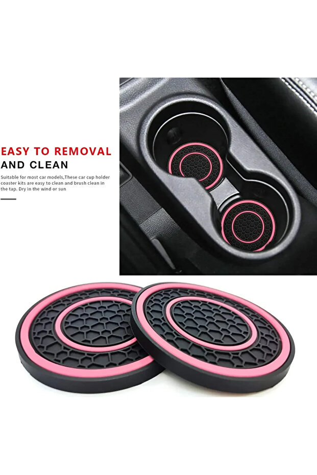 pink 2pcs Non-slip Car Water Cup Universal Pad For Sedan Mat For Bottle Holder Coaster Auto Int...