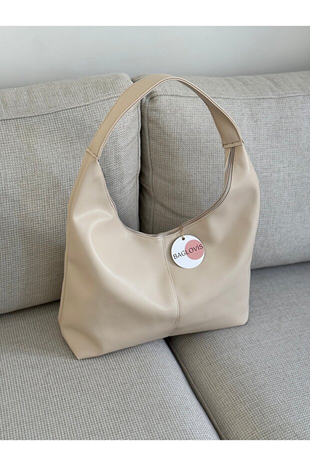 New Season Large Casual Cream Leather Shoulder Bag