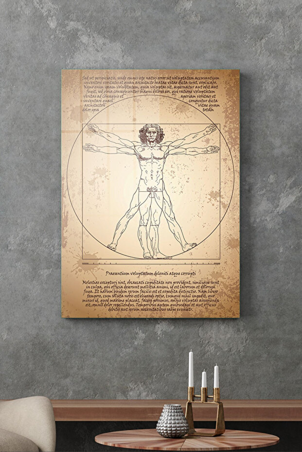 Davinci Vitruvius Adamı Cam Tablo - 3