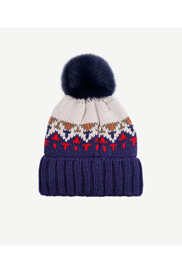 Fleece-Lined Knitted Patterned Beanie - 1