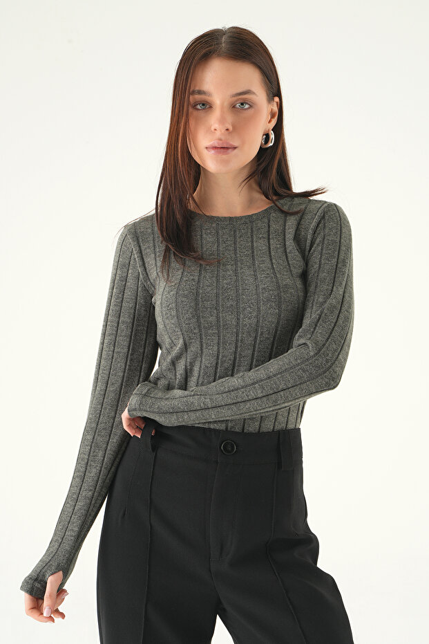 8268A Crew Neck Blouse Anthracite - 6