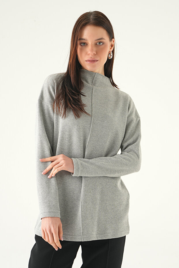 3096A تونيك برقبة دائرية باللون الرمادي - 6