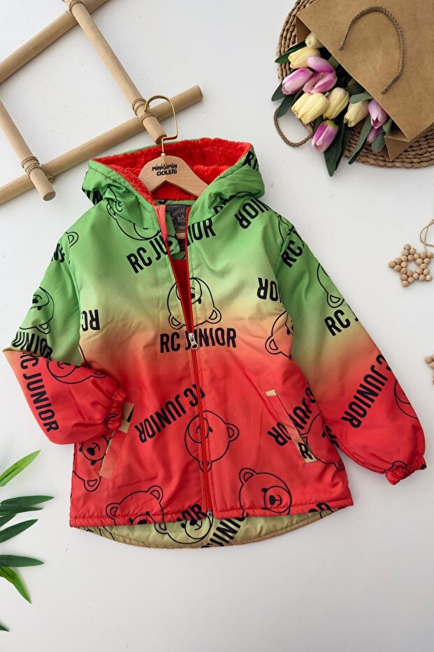 Miniğimin Cicileri Rc Teddy Bear Character Printed Boys' Inside Welsoft m Transitional Coat - Yellow