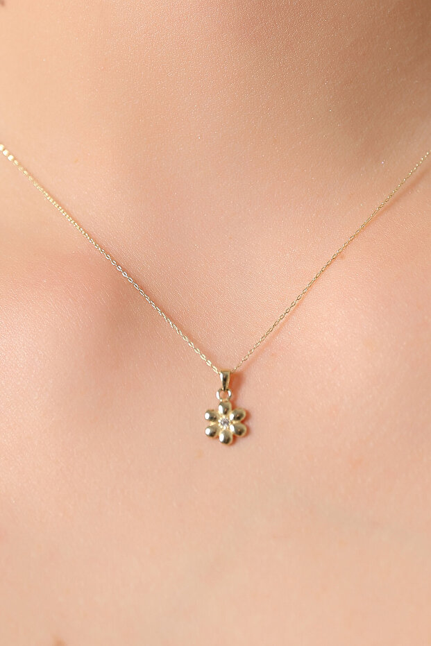 14 Ayar Altın Çiçek Kolye - 5